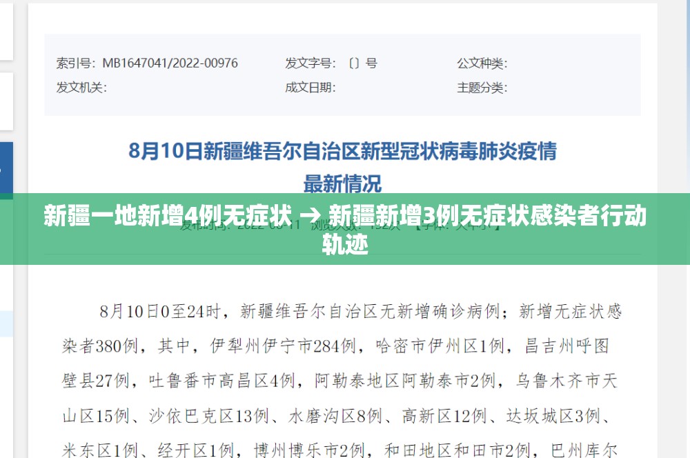 新疆一地新增4例无症状 → 新疆新增3例无症状感染者行动轨迹 新疆一地新增4例无症状 → 新疆新增3例无症状感染者行动轨迹