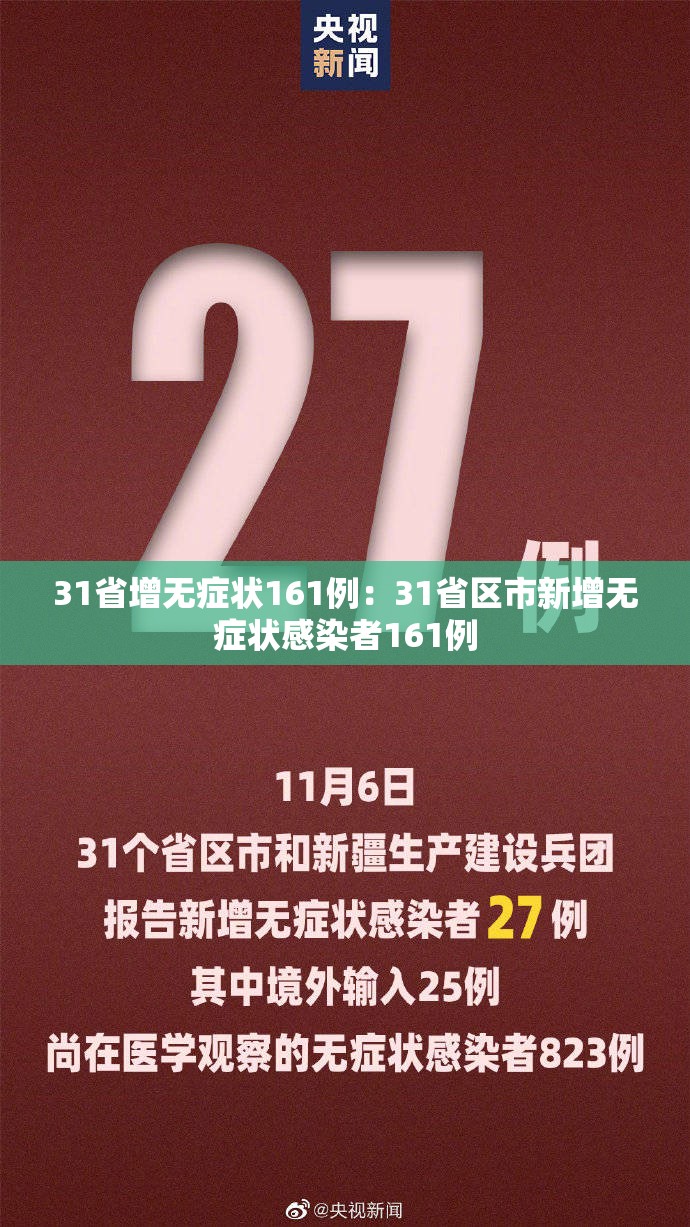 31省增无症状161例:31省区市新增无症状感染者161例 31省增无症状161例:31省区市新增无症状感染者161例