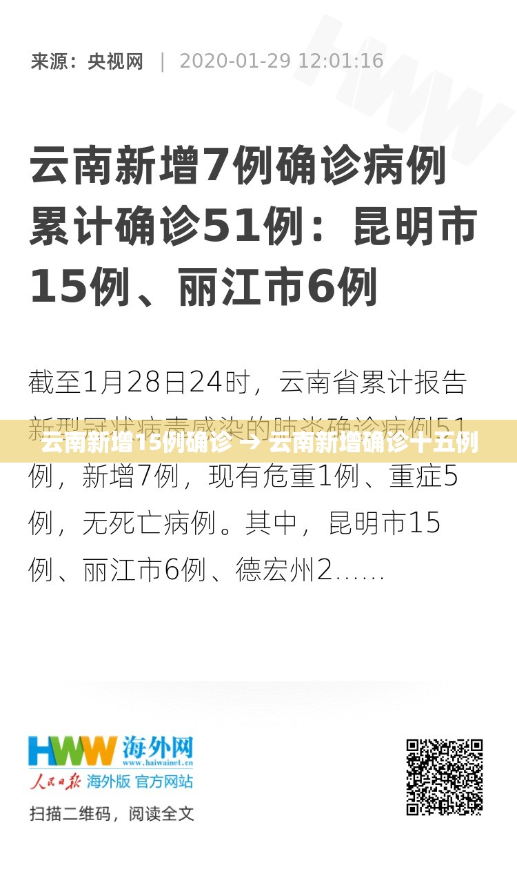 云南新增15例确诊 → 云南新增确诊十五例