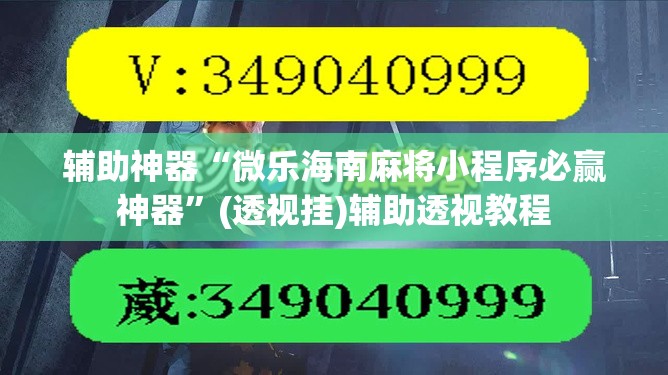 辅助神器“微乐海南麻将小程序必赢神器”(透视挂)辅助透视教程