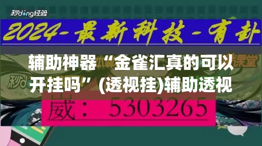 辅助神器“金雀汇真的可以开挂吗”(透视挂)辅助透视教程