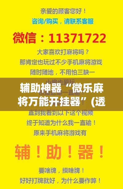 辅助神器“微乐麻将万能开挂器”(透视挂)辅助透视教程