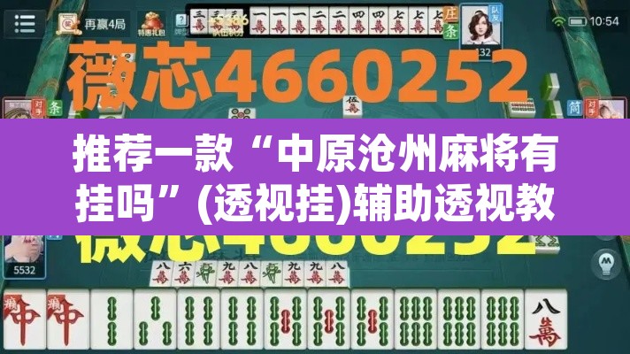推荐一款“中原沧州麻将有挂吗”(透视挂)辅助透视教程