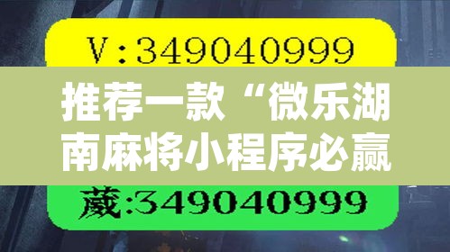 推荐一款“微乐湖南麻将小程序必赢神器免费”(透视挂)辅助透视教程