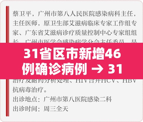 31省区市新增46例确诊病例 → 31省区市新增确诊病例26例
