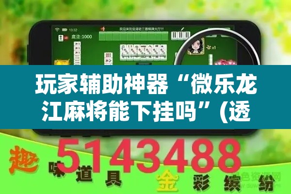 玩家辅助神器“微乐龙江麻将能下挂吗”(透视)其实确实有挂
