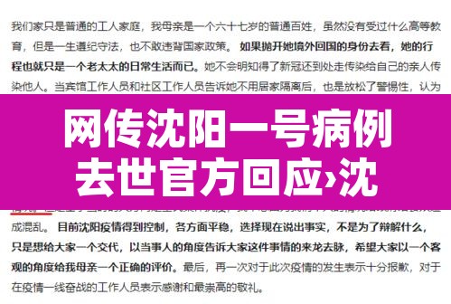 网传沈阳一号病例去世官方回应›沈阳一号病例全过程 网传沈阳一号病例去世官方回应›沈阳一号病例全过程