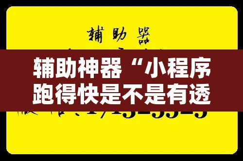 辅助神器“小程序跑得快是不是有透视辅助挂”开挂辅助脚本+详细开挂安装教程