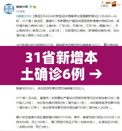 31省新增本土确诊6例 → 31省新增确诊16例本土2例