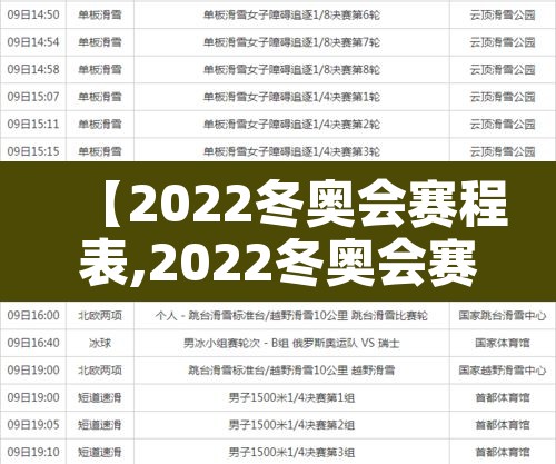 【2022冬奥会赛程表,2022冬奥会赛程表时间】