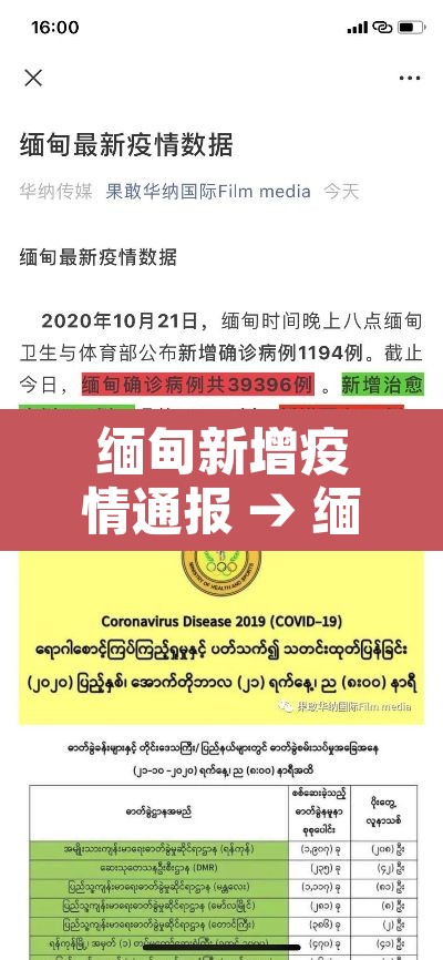 缅甸新增疫情通报 → 缅甸疫情新增病例