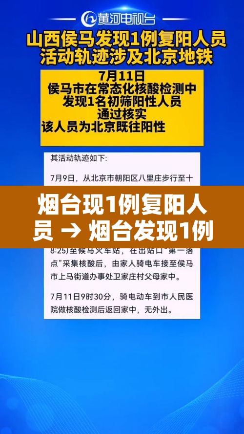 烟台现1例复阳人员 → 烟台发现1例入境确诊治愈后复阳