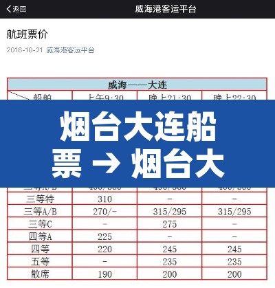 烟台大连船票 → 烟台大连船票价目表