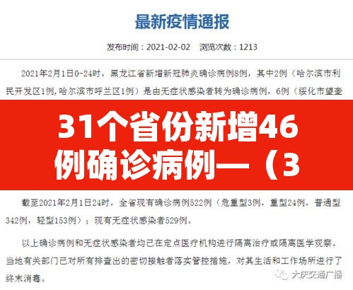 31个省份新增46例确诊病例—(31个省新增确诊病例30例)
