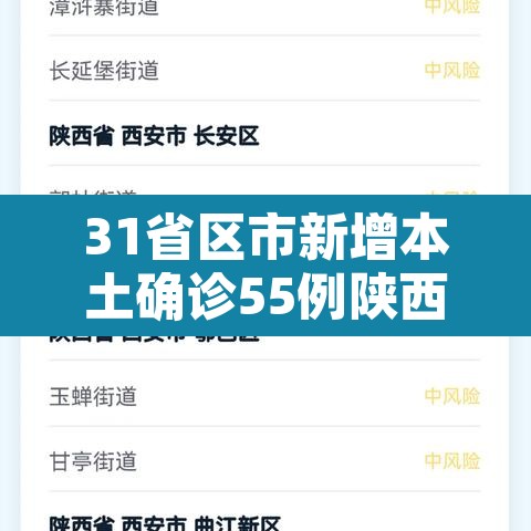 31省区市新增本土确诊55例陕西52例 → 新增本土病例陕西 31省区市新增本土确诊55例陕西52例 → 新增本土病例陕西