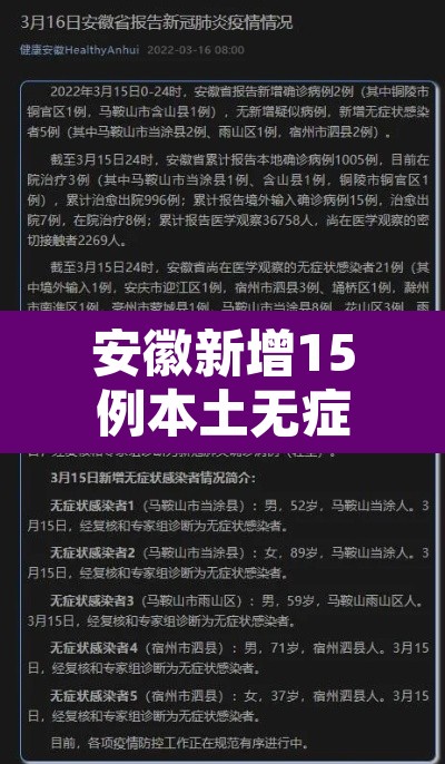 安徽新增15例本土无症状:安徽新增无症状感染者病例 安徽新增15例本土无症状:安徽新增无症状感染者病例
